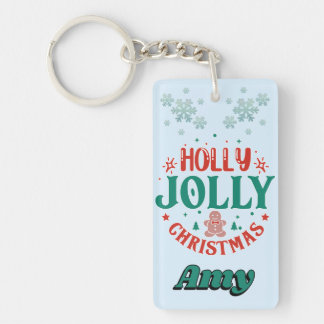 Holly Jolly Christmas Cute Gingerbread Man Retro Keychain