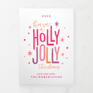 Holly Jolly Christmas Family Photo Tri-Fold Holiday Card