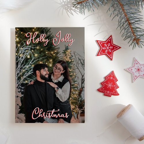 Holly Jolly Christmas Family Portrait and Letter Holiday Card