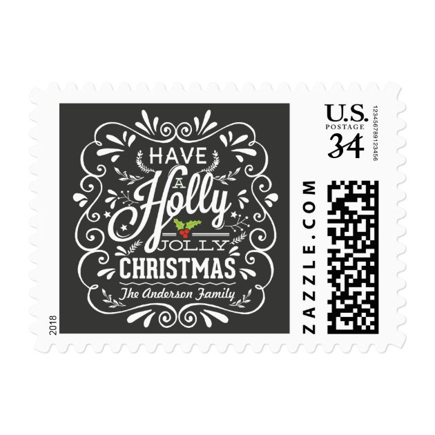 Holly Jolly Christmas Fancy Chalkboard Holiday Postage