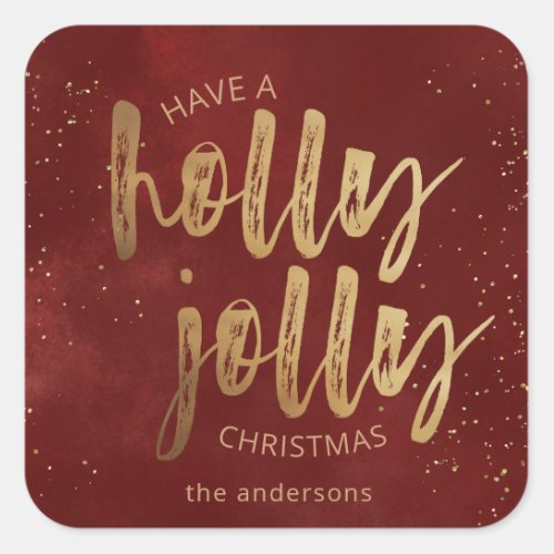 holly jolly Christmas faux foil brush script Square Sticker