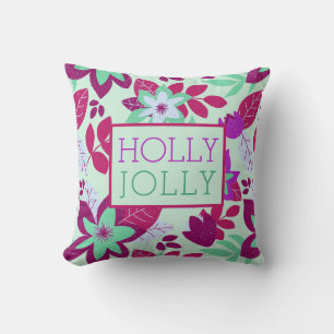 Holly Jolly Christmas Floral Holiday Throw Pillow