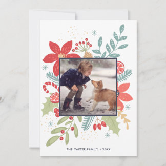 Holly Jolly Christmas Floral | Photo Holiday Card