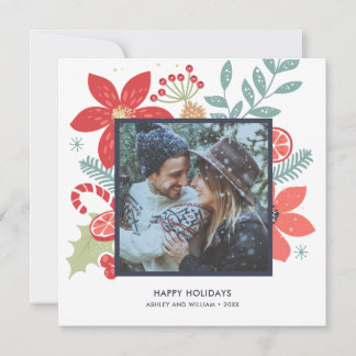 Holly Jolly Christmas Floral | Photo Holiday Card