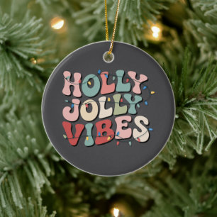 Holly Jolly Christmas Gift Family Xmas Holiday Ceramic Ornament