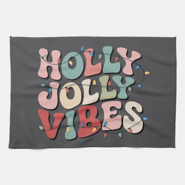 Holly Jolly Christmas Gift Family Xmas Holiday  Kitchen Towel (Horizontal)