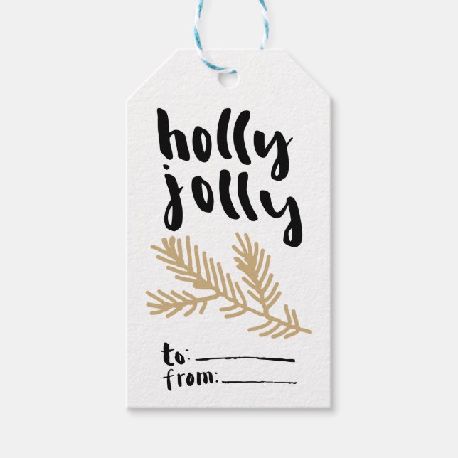 Holly Jolly Christmas Gift Tag with Pine Branch (Front)