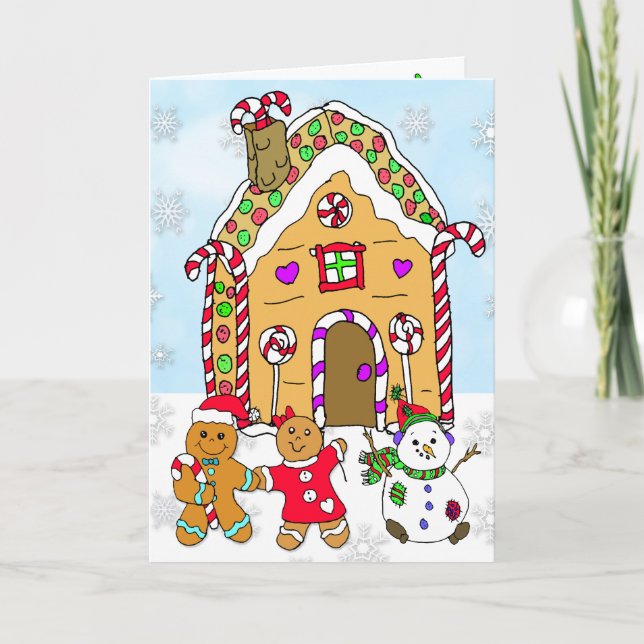 Holly Jolly Christmas Gingerbread House Card (Front)