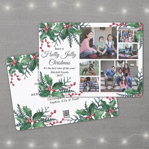 Holly Jolly Christmas Greenery 6 Photo Collage Holiday Card