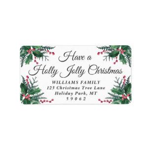 Holly Jolly Christmas Greenery Return Address Label