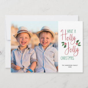 Holly Jolly Christmas Handlettered Photo Holiday Card