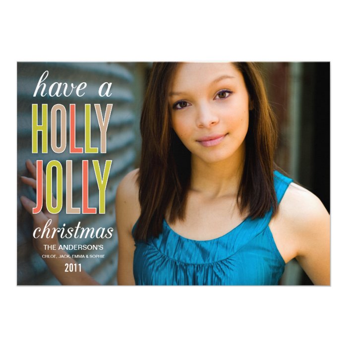 HOLLY JOLLY CHRISTMAS  HOLIDAY GREETING CARD PERSONALIZED INVITATION