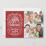 Holly Jolly Christmas Holiday Photo Collage Card<br><div class="desc">Festive and fancy curly chalk art Christmas Holiday greetings photo template on trendy flat cards. Cheerful chalkboard style typography with retro mix of hand-lettered styles, decorated with swirly frame, winter foliage and holly berries. Add your favorite holiday family photo and customize the text. Modern way to send happy winter holiday...</div>