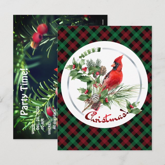 Holly Jolly Christmas Invitation!! Holiday Postcard (Front/Back)