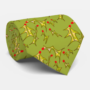 Holly Jolly Christmas Leaves on Grinch Green Neck Tie