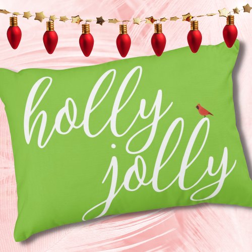 Holly Jolly Christmas Lime Green Red White Script Accent Pillow
