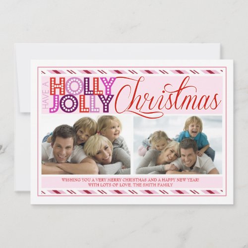 Holly Jolly Christmas Modern Striped Photo Card