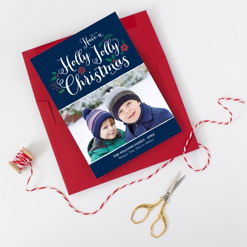 Holly Jolly Christmas | Navy Photo Card Greeting