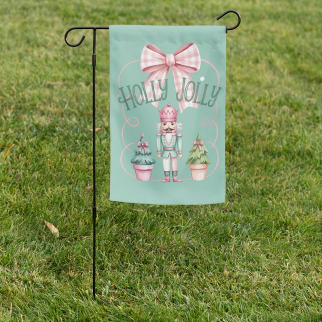 Holly Jolly Christmas Nutcracker Coquette Preppy Garden Flag (In SItu)