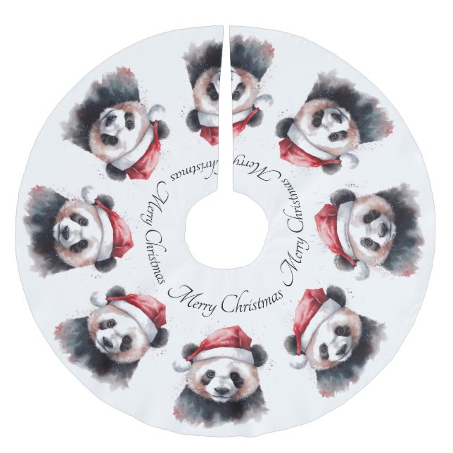 Holly Jolly Christmas Panda, custom Brushed Polyester Tree Skirt (Front)