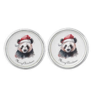 Holly Jolly Christmas Panda, custom Cufflinks