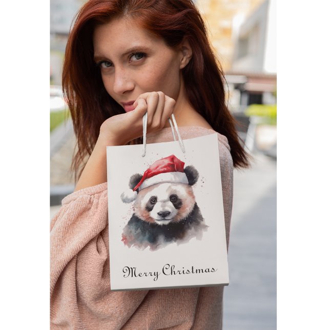 Holly Jolly Christmas Panda, custom Medium Gift Bag (Creator Uploaded)