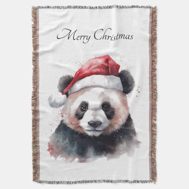 Holly Jolly Christmas Panda, custom Throw Blanket (Front Vertical)