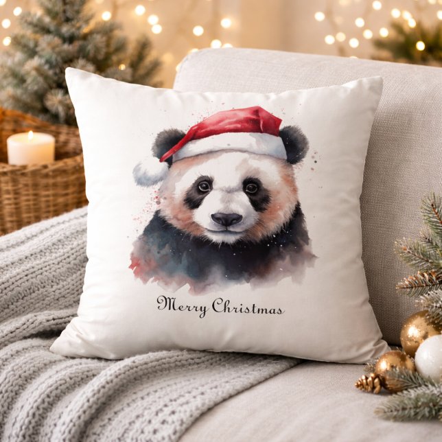 Holly Jolly Christmas Panda, custom Throw Pillow (Creator Uploaded)