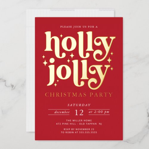 Holly Jolly Christmas Party Foil Holiday Card