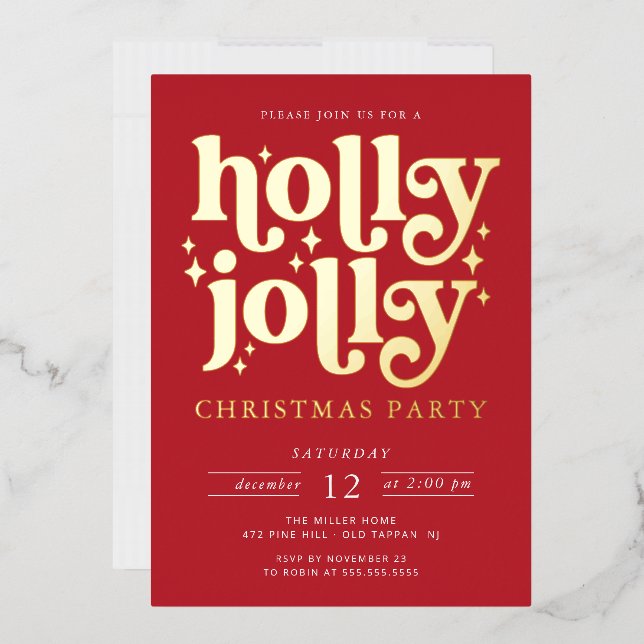 Holly Jolly Christmas Party Foil Holiday Card (Envelope)