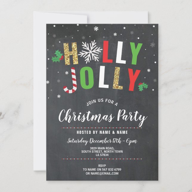 Holly Jolly Christmas Party Holidays Invite Snow (Front)