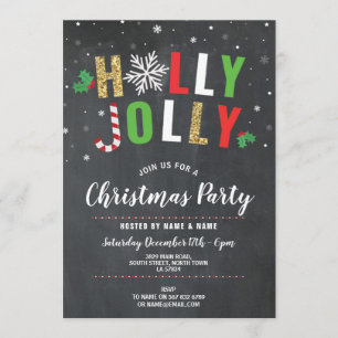 Holly Jolly Christmas Party Holidays Invite Snow