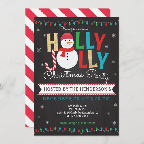 Holly Jolly Christmas Party Invitation Holiday