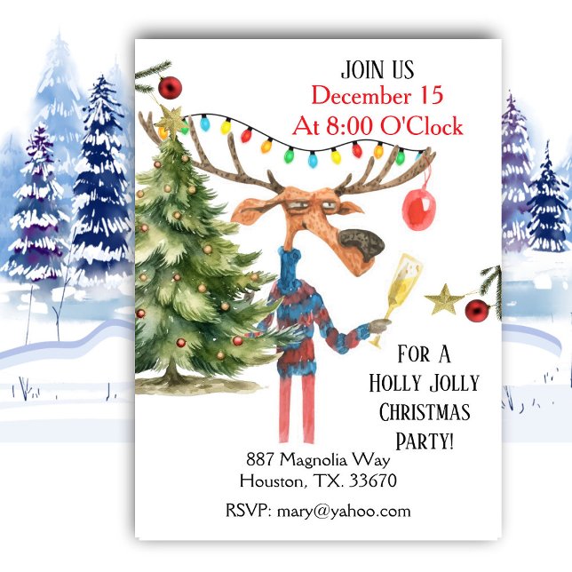 Holly Jolly Christmas Party Moose Invitation (Creator Uploaded)
