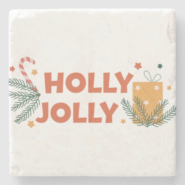 Holly Jolly Christmas Party Stone Coaster (Front)