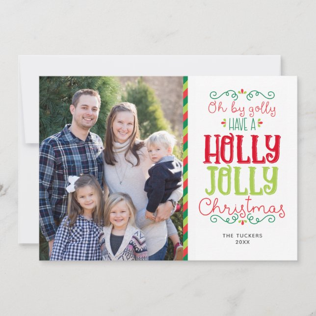 Holly Jolly Christmas Photo Red Green Holiday Card (Front)