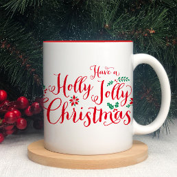 Holly Jolly Christmas Red Script Holiday Two-Tone Coffee Mug
