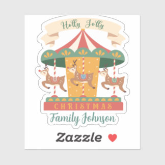 Holly Jolly Christmas Reindeer Carousel Holiday Sticker
