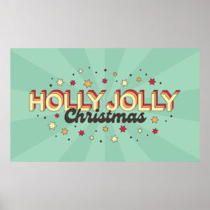 Holly jolly Christmas retro comics typography Poster