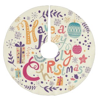 Holly Jolly Christmas Retro Wreath Brushed Polyester Tree Skirt