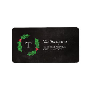 Holly Jolly Christmas Rustic Chalkboard Monogram Label