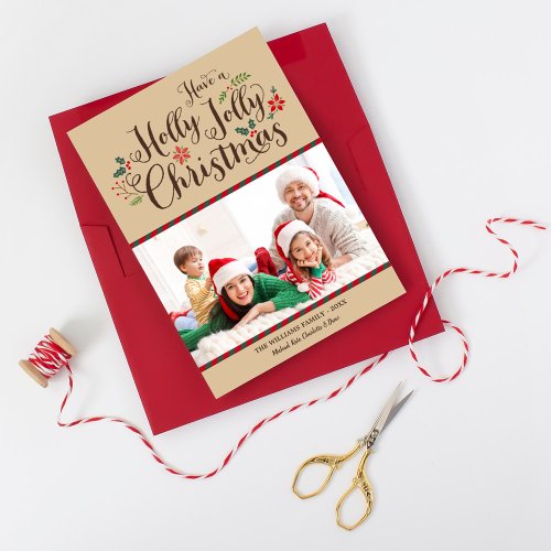 Holly Jolly Christmas | Tan Photo Card Greeting