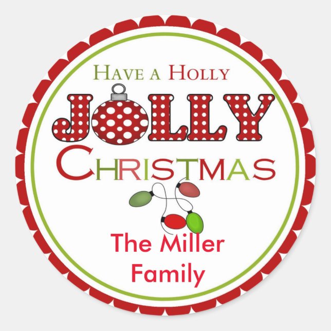 Holly Jolly Christmas Stickers Labels (Front)