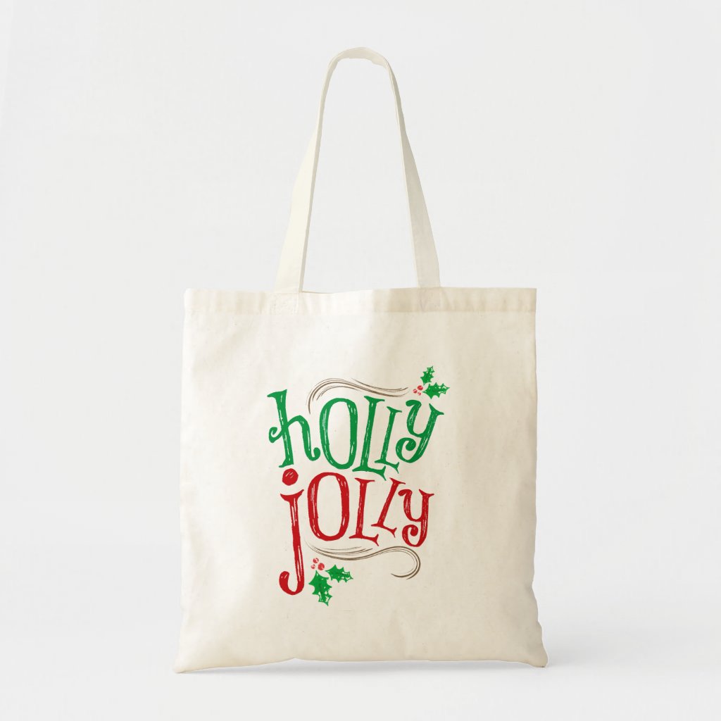Holly Jolly Christmas Tote Bag in Red and Green