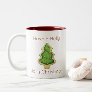 Holly Jolly Christmas tree cookie mug