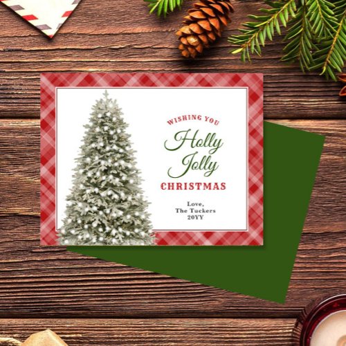 Holly Jolly Christmas Tree Plaid Christmas Holiday Card