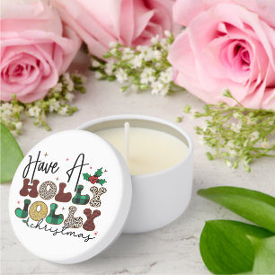 Holly Jolly Christmas Typography  Mini Candle Favors