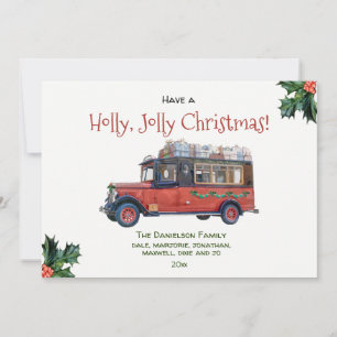 Holly Jolly Christmas Vintage Bus Christmas Holiday Card