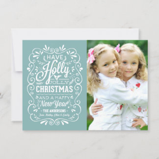 Holly Jolly Christmas Winter Blue Photo Card