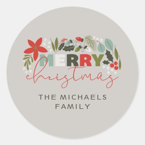 Holly Jolly Christmas Winter Pattern Classic Round Sticker